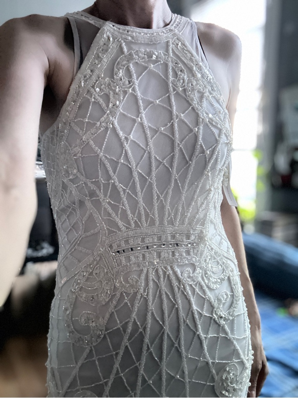 French Connection Ivory Beaded Midi Dress Size 6